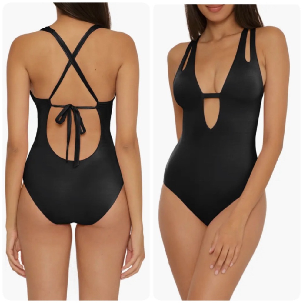 NWOT BECCA Prism Plunge Black Cutout One-Piece Swimsuit Rebecca Virtue Medium M
